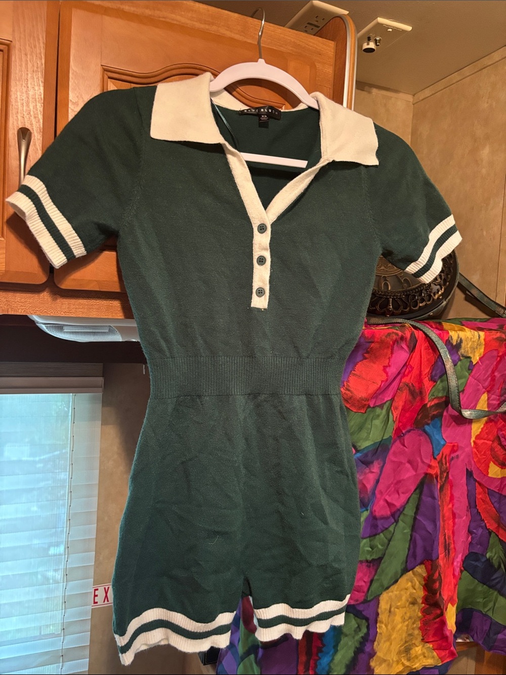 Forest Green Knit Polo One-Piece Romper with Cream Trim Michigan State